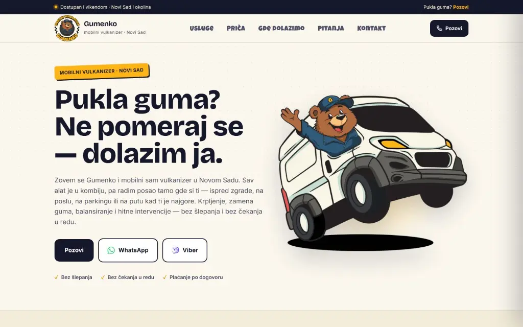 Gumenko homepage — mobile tire service in Novi Sad